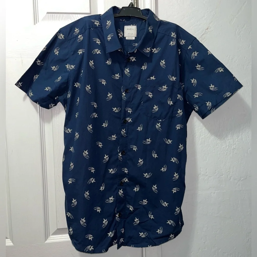 RVCA Navy Blue Slim Fit Button Shirt Men’s size Medium - Picture 1 of 4